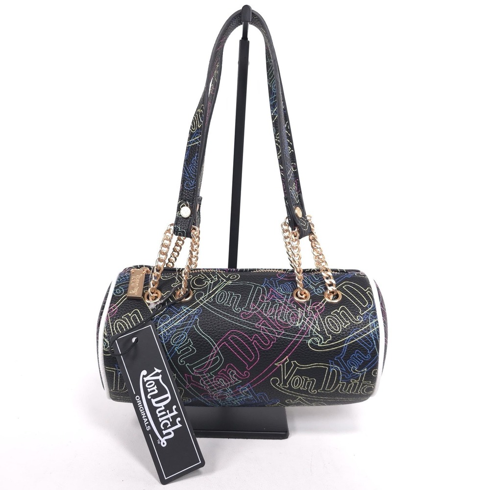 VON DUTCH New Shoulder Long Barrel Bag Neon Logo Purse Handbag Faux Leather